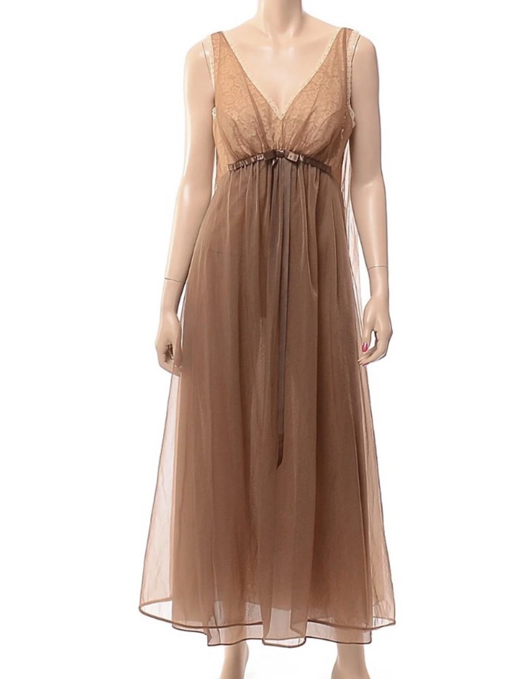 1950’s Vintage Vanity Fair Brown Lace & Tulle Maxi Slip Dress